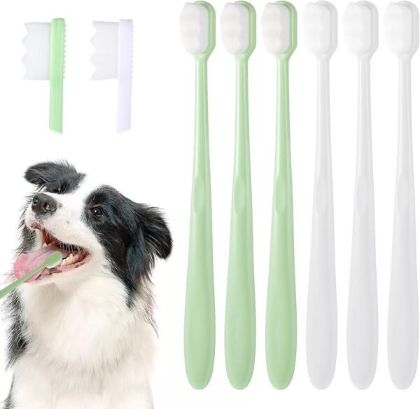 6 Pack Small Dog Toothbrush Pet Tooth Brush for Dog Cat Puppy Teeth Cleaning Ultra-Soft Wavy Bristles Tooth Brush Dental Care for Small to Large Pets, Easy Teeth Cleaning Kit (3 Green, 3 White)​