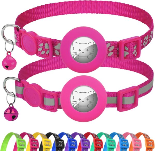 Reflective  Cat Collar, , 2 Pack Lightweight  Holder Pet Collars with Bell, Adjustable 7.5-12.5 Inch for Girl Boy Cats Kitten Puppy, Hotpink