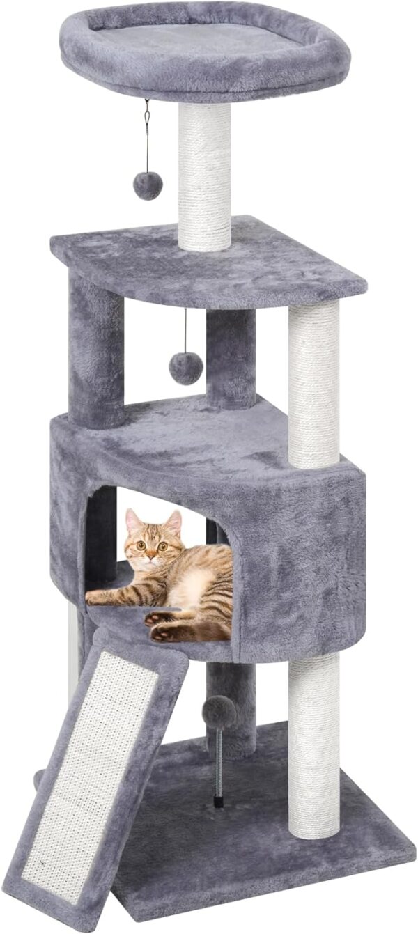 45in Cat Tree Tower with Big Condo for Indoor Cats,Cat Tower Activity Center Cat Furniture with Scratching Post and Hanging Bed,Grey